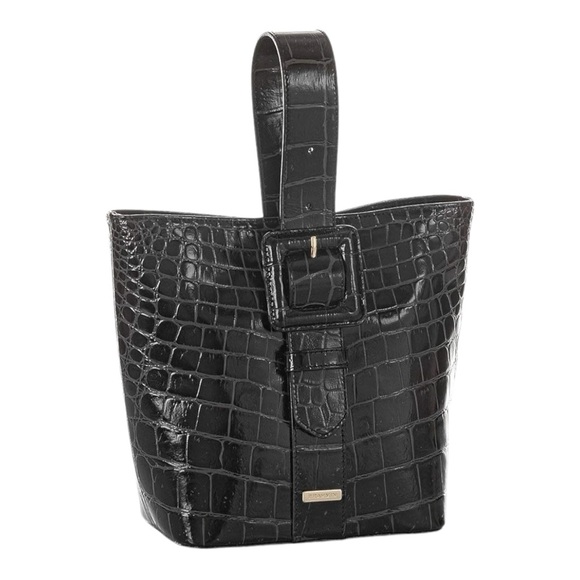Brahmin Faith Black Veil Croc Embossed Melbourne Leather Satchel Bucket Bag - Picture 2 of 9